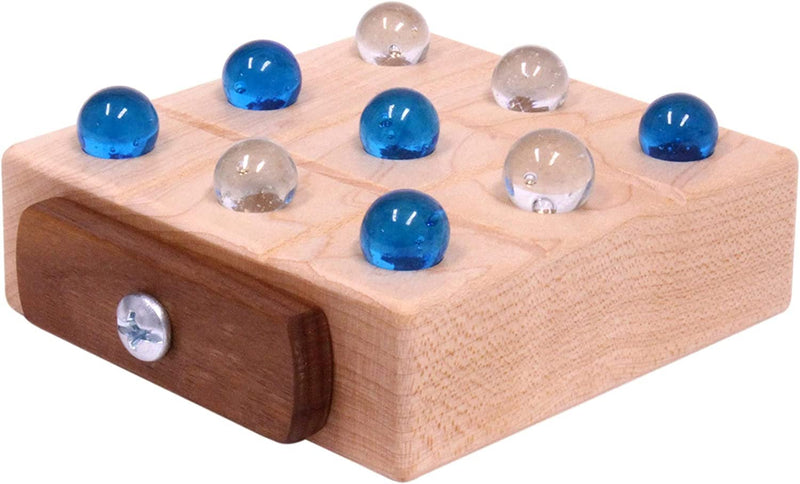 Wooden Marble Tic Tac Toe Game with Built-In Marble Storage-zoom-