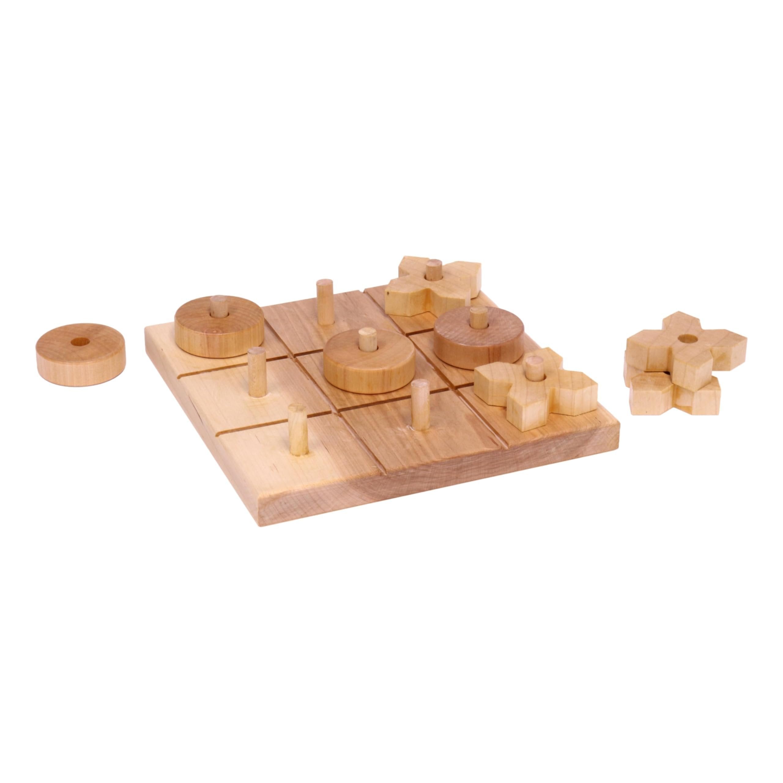 Wooden Tic Tac Toe Game with X and O Pieces-zoom-2