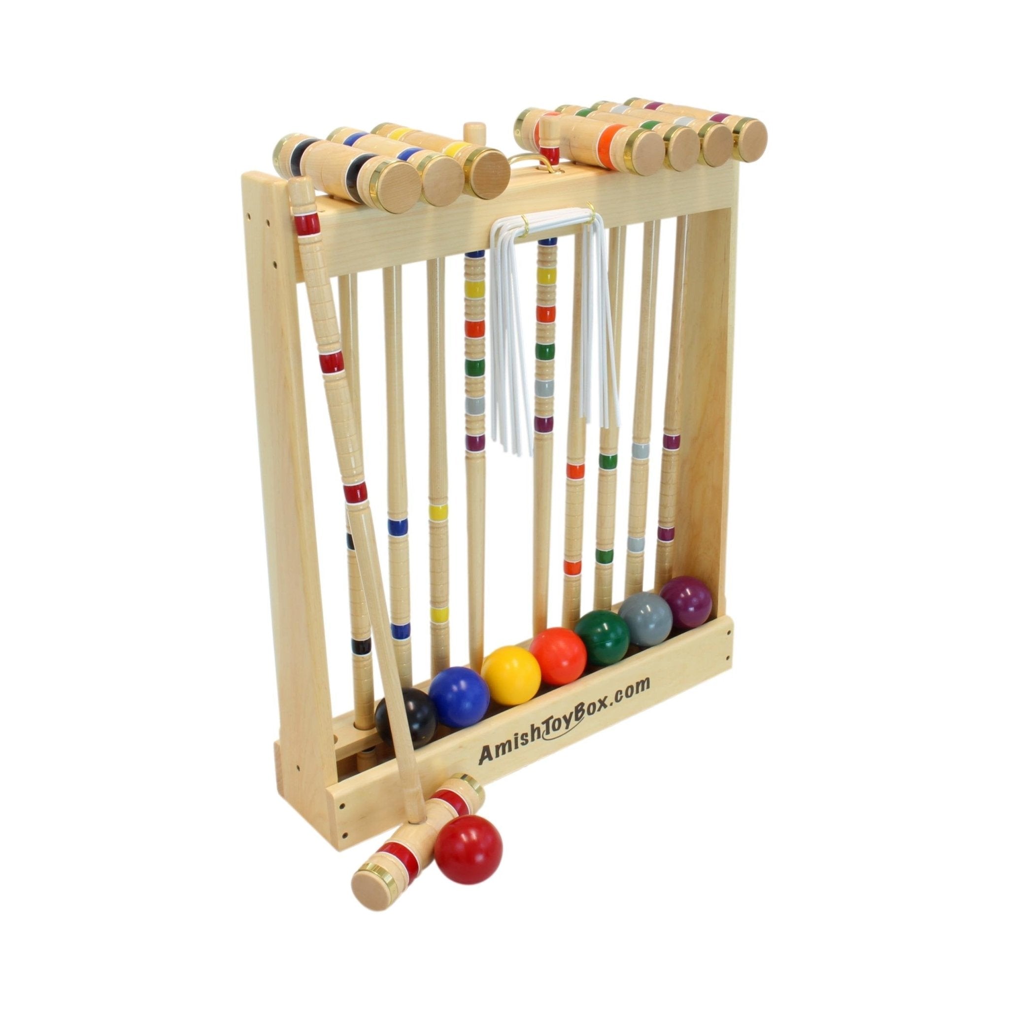 Deluxe 8-Player Croquet Game Set with Wooden Holder or Duffel Bag - Aware House - Amish Toy Box -