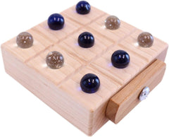 Wooden Marble Tic Tac Toe Game with Built - In Marble Storage - Aware House - Amish Toy Box - 