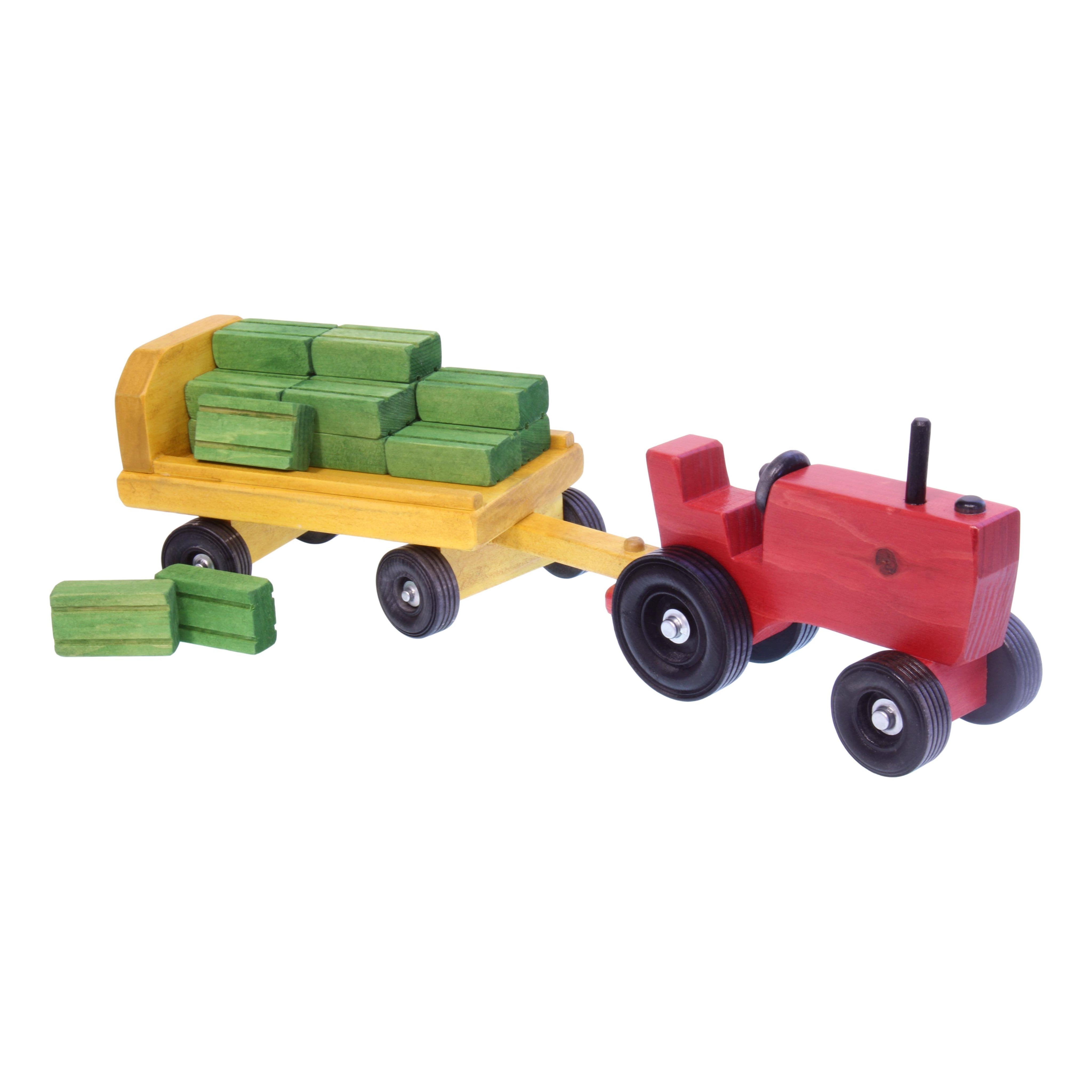 Amish Wooden Tractor and Wagon Set with Hay Bales-zoom-8