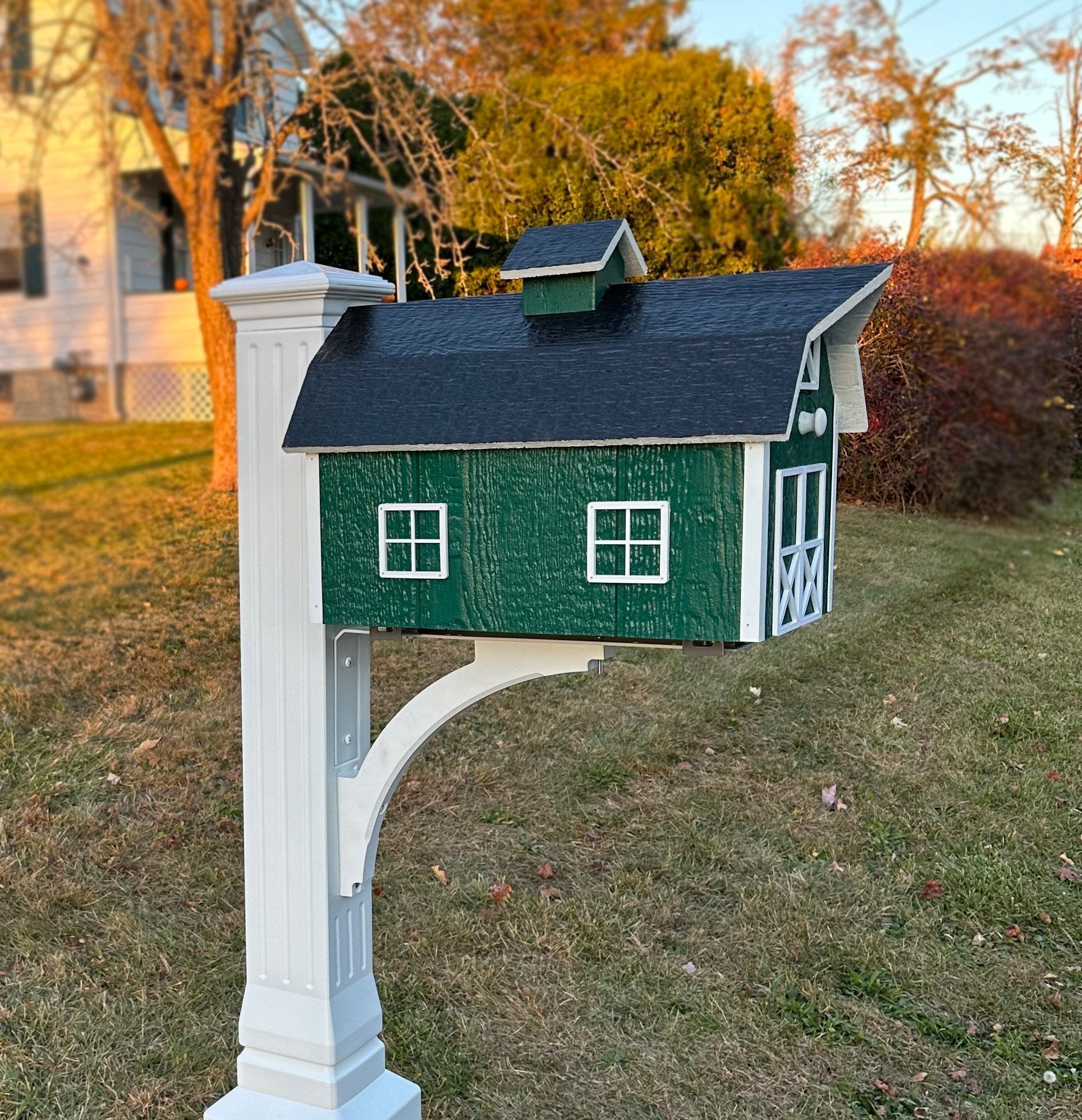 Amish-Made Wooden Mailbox | Dutch Barn Style Post-Mount-zoom-1