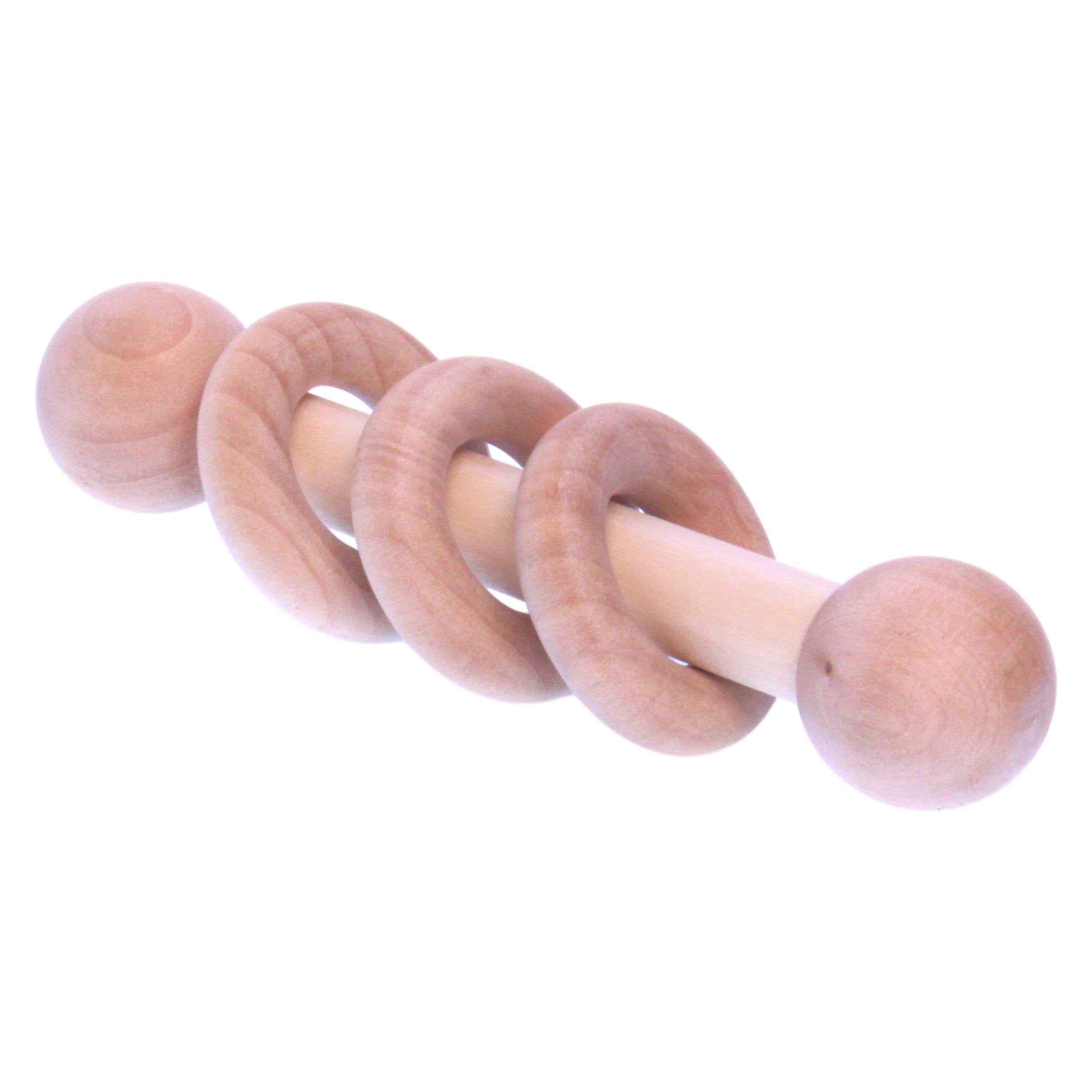 Amish Wooden 3-Ring Baby Rattle Toy – Unfinished Wood