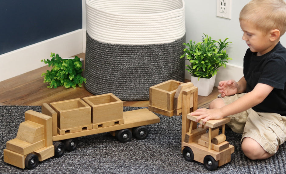 Amish-Made Wooden Truck & Trailer Toy Set