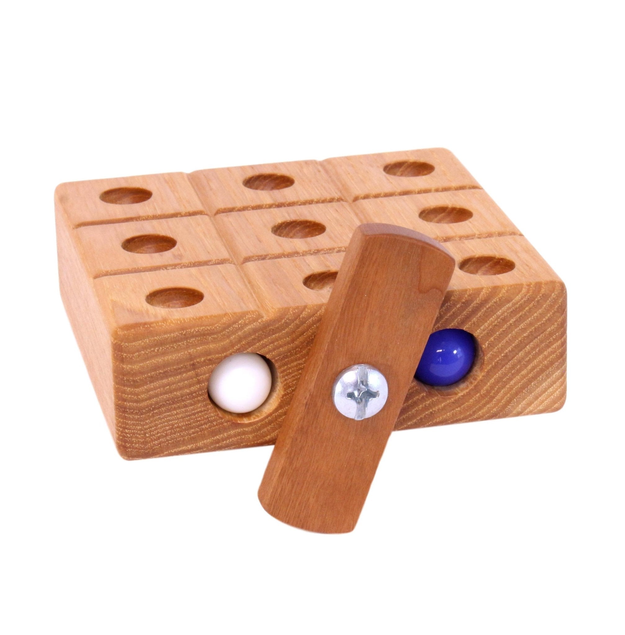 Wooden Marble Tic Tac Toe Game with Built-In Marble Storage - Aware House - Amish Toy Box -