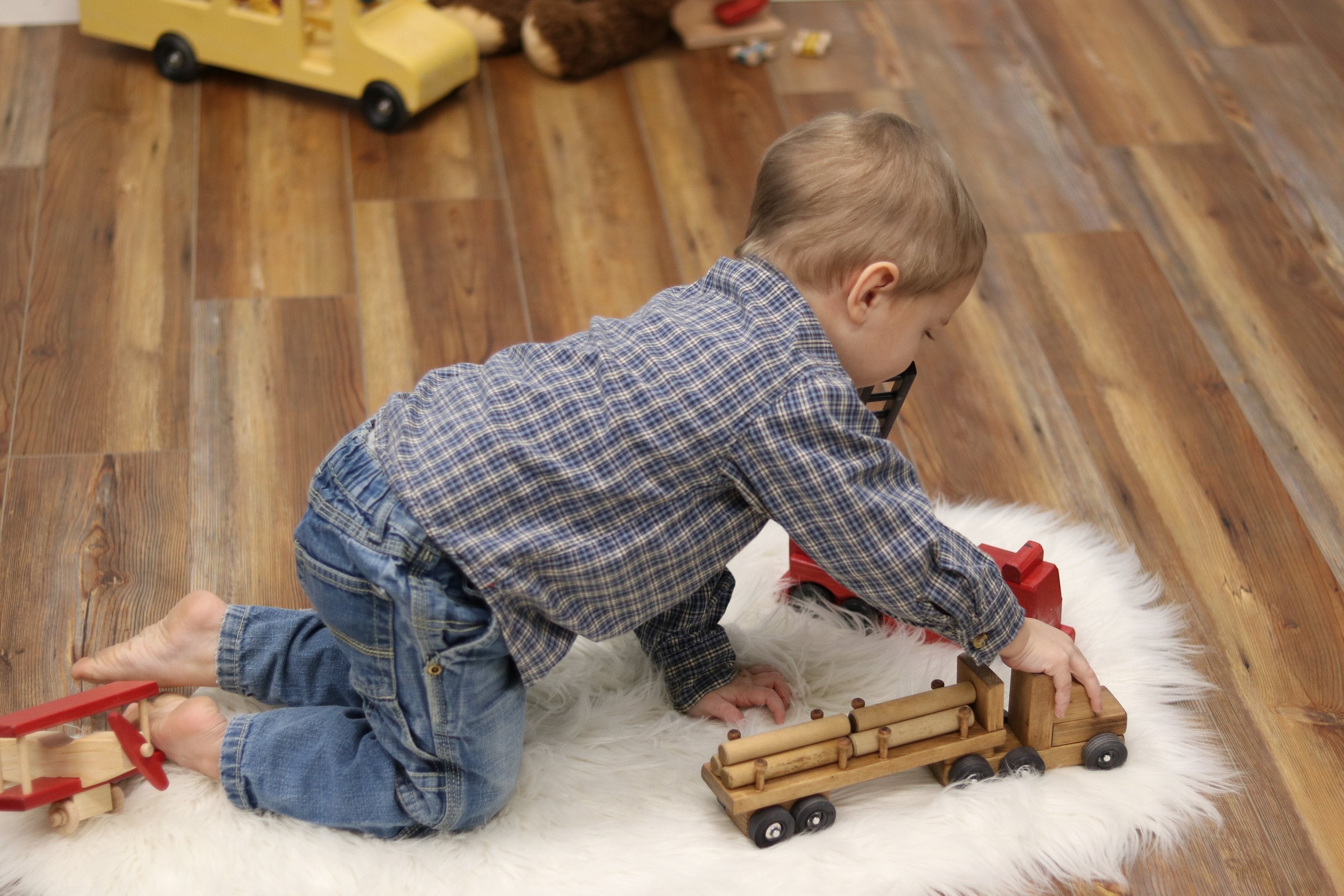 Amish-Made Wooden Log Truck Toy