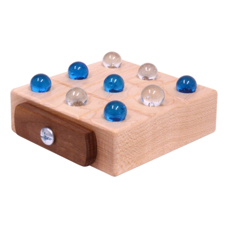 Wooden Marble Tic Tac Toe Game with Built-In Marble Storage-zoom-