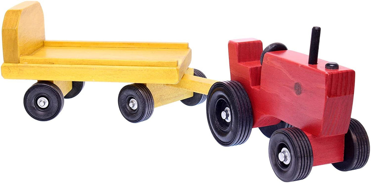Amish Wooden Tractor and Wagon Set with Hay Bales-7