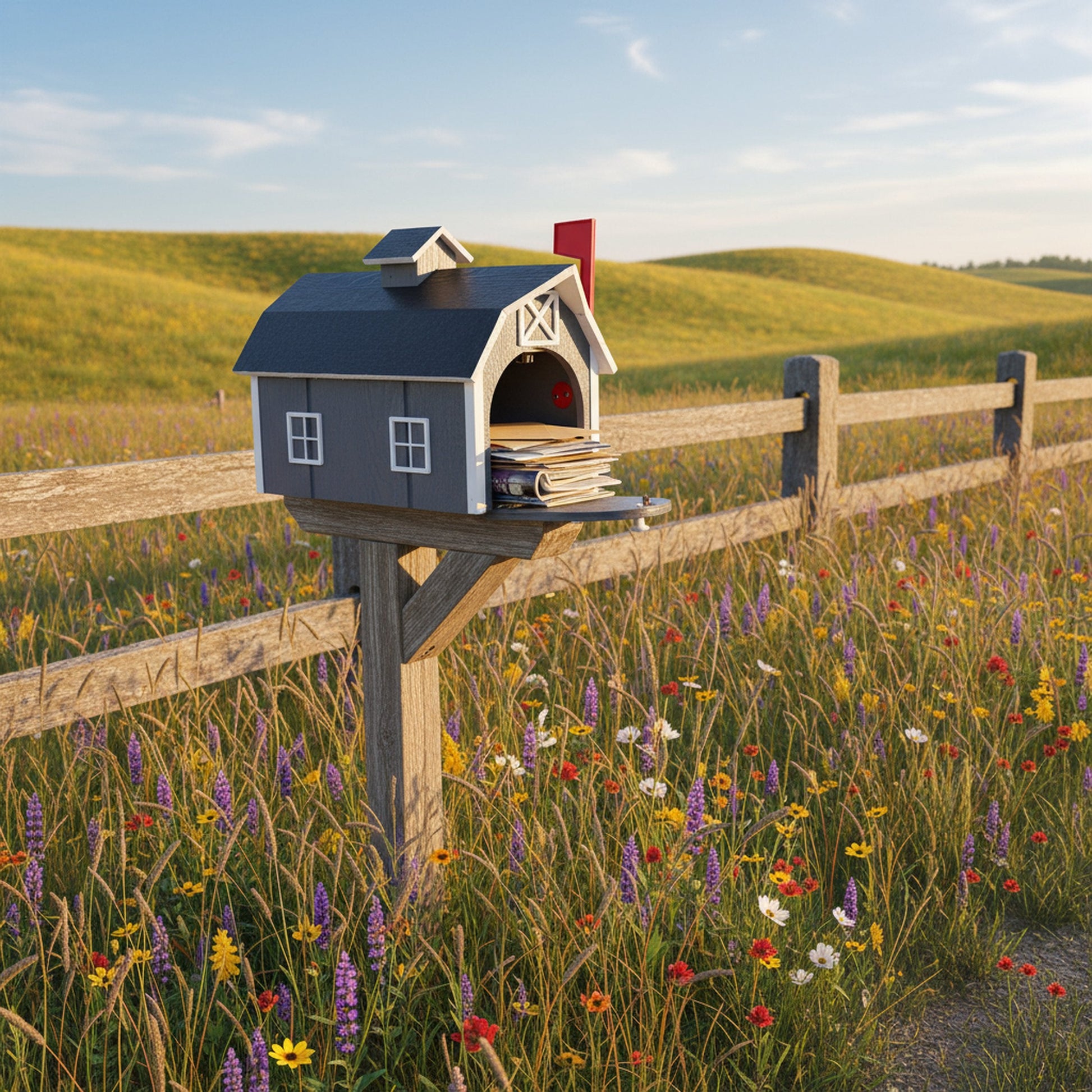 Amish-Made Wooden Mailbox | Dutch Barn Style Post-Mount-7
