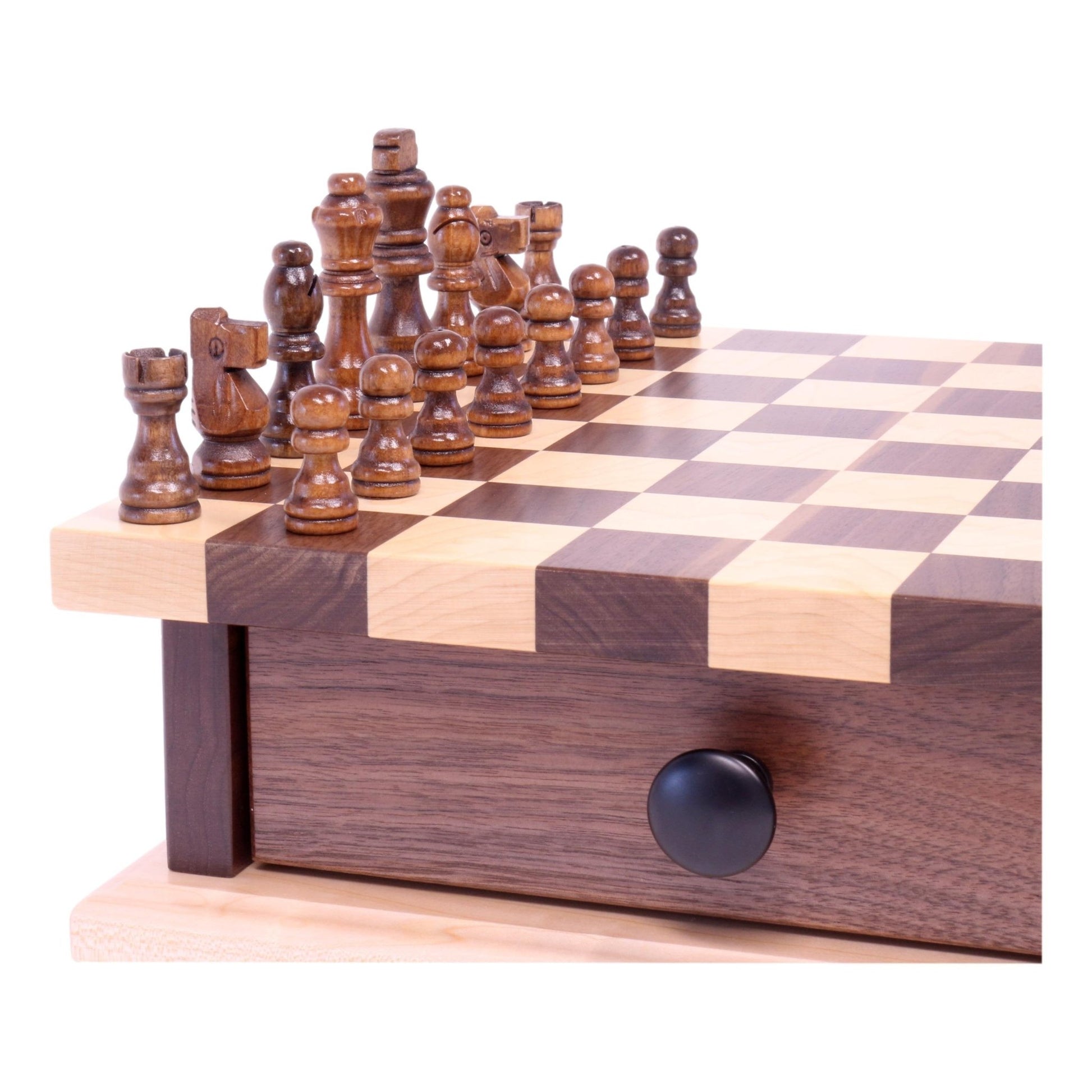 Deluxe Wooden Chess and Checkers Game Board Set | With Storage Drawer - Aware House - Amish Toy Box - 
