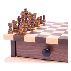 Deluxe Wooden Chess and Checkers Game Board Set | With Storage Drawer - Aware House - Amish Toy Box - 