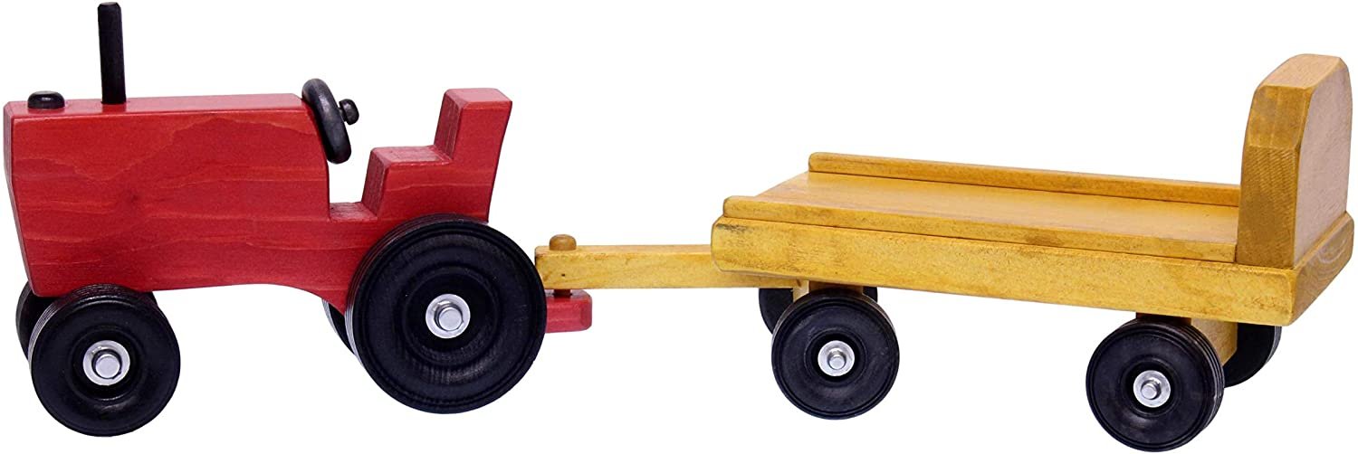 Amish Wooden Tractor and Wagon Set with Hay Bales-5