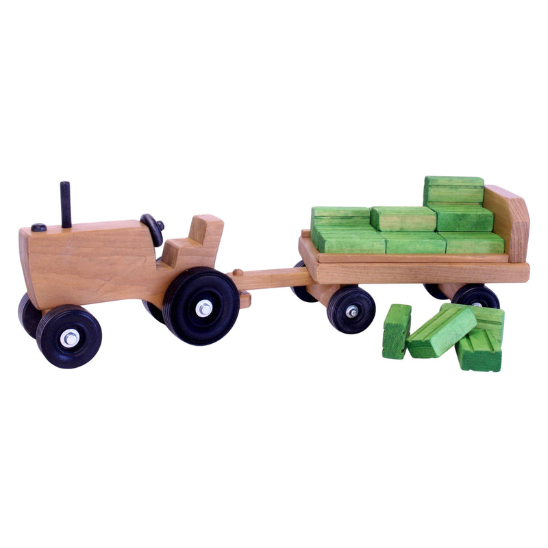 Amish Wooden Tractor and Wagon Set with Hay Bales-zoom-