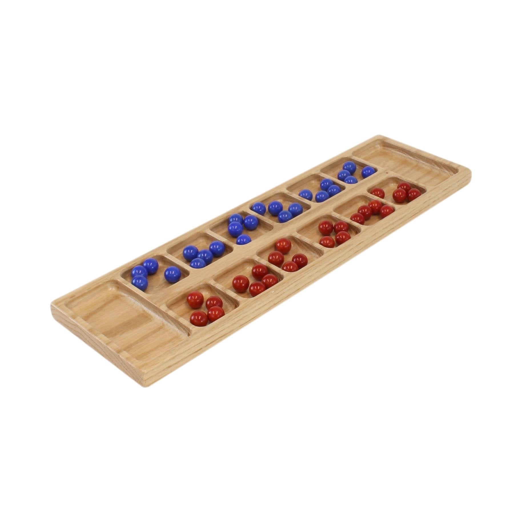 Solid Oak Wood Mancala Board Game Set with Marbles