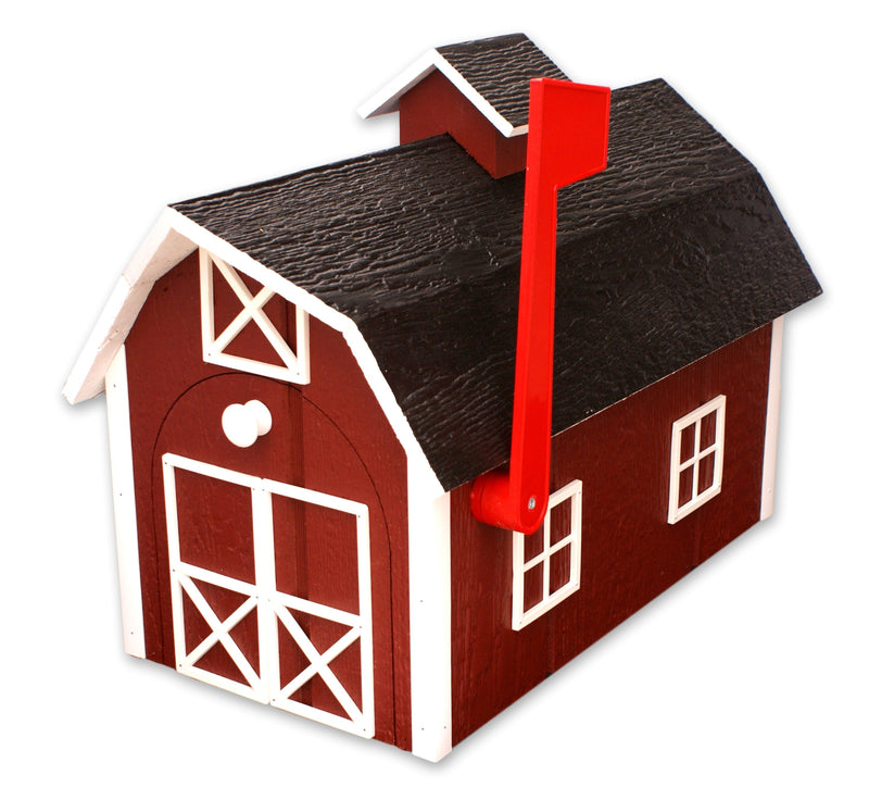 Amish-Made Wooden Mailbox | Dutch Barn Style Post-Mount-zoom-