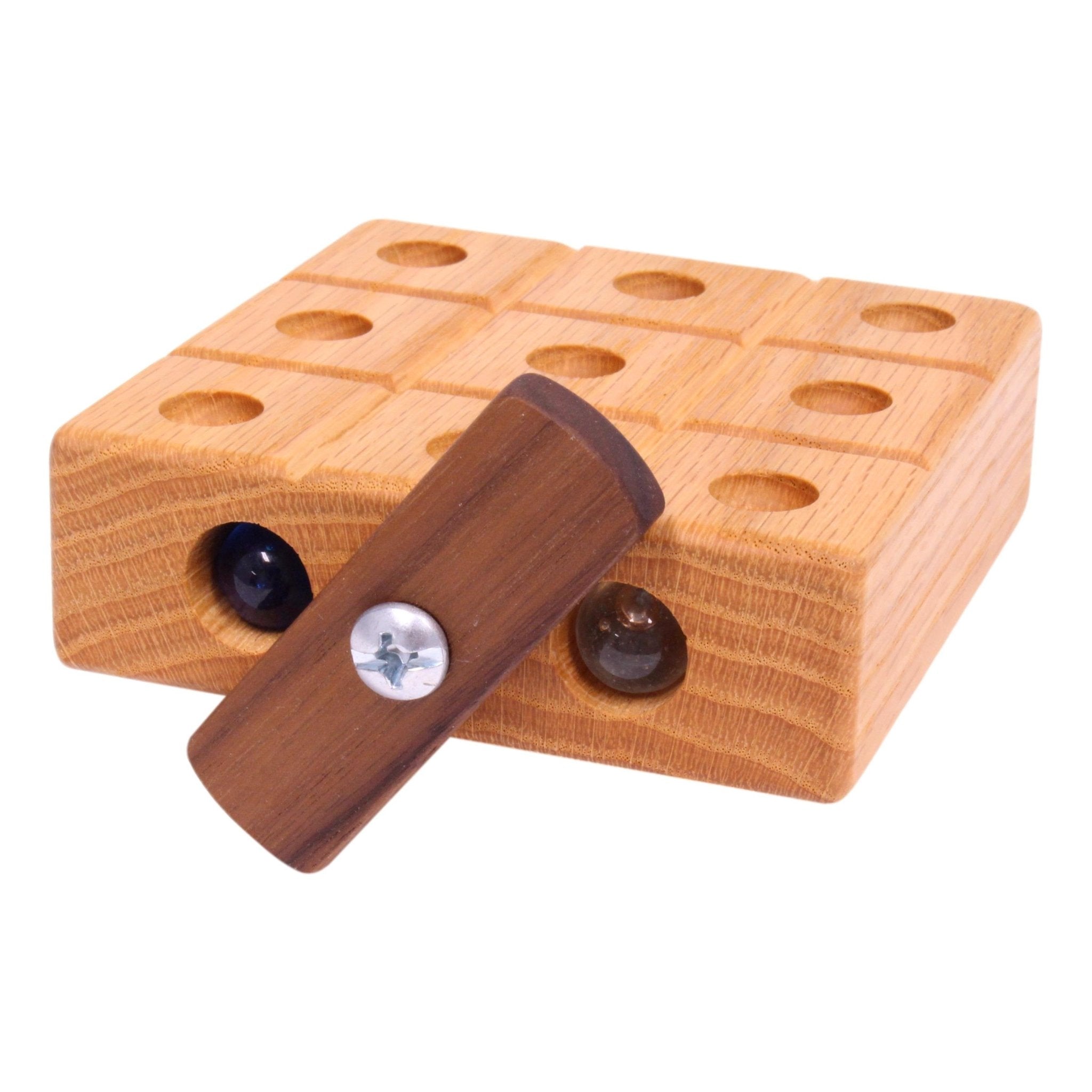 Wooden Marble Tic Tac Toe Game with Built-In Marble Storage - Aware House - Amish Toy Box -