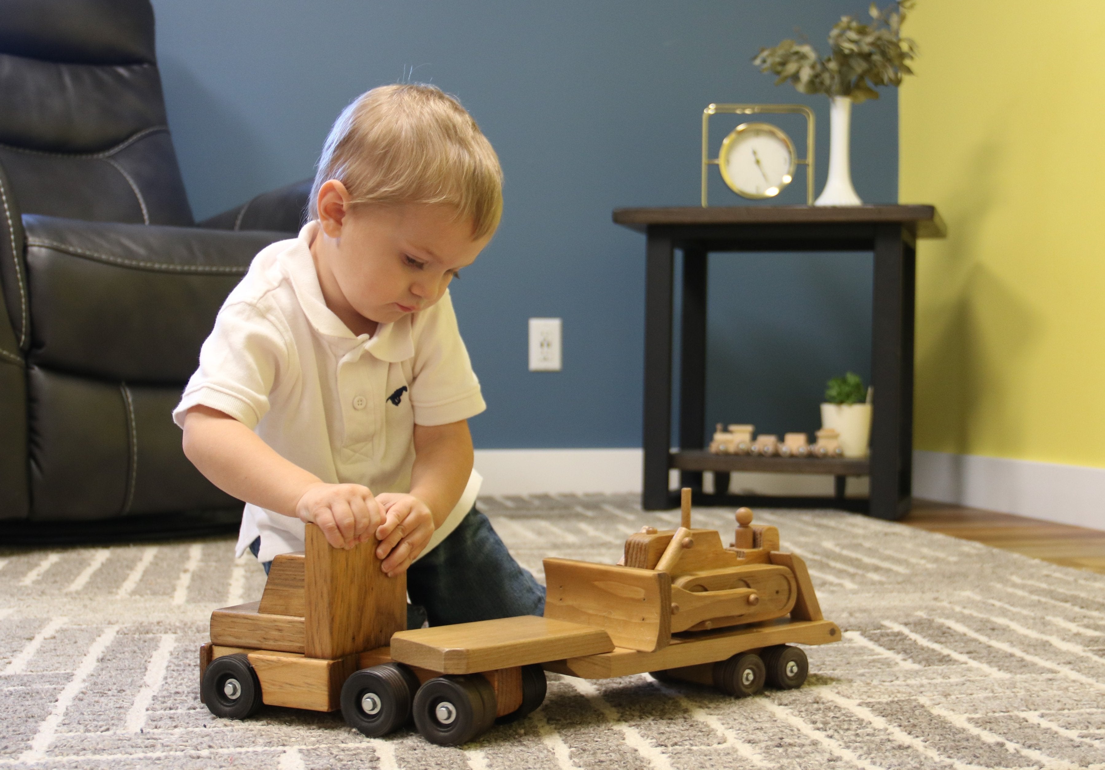 Amish-Made Wooden Semi Truck & Lowboy Trailer Set-zoom-3