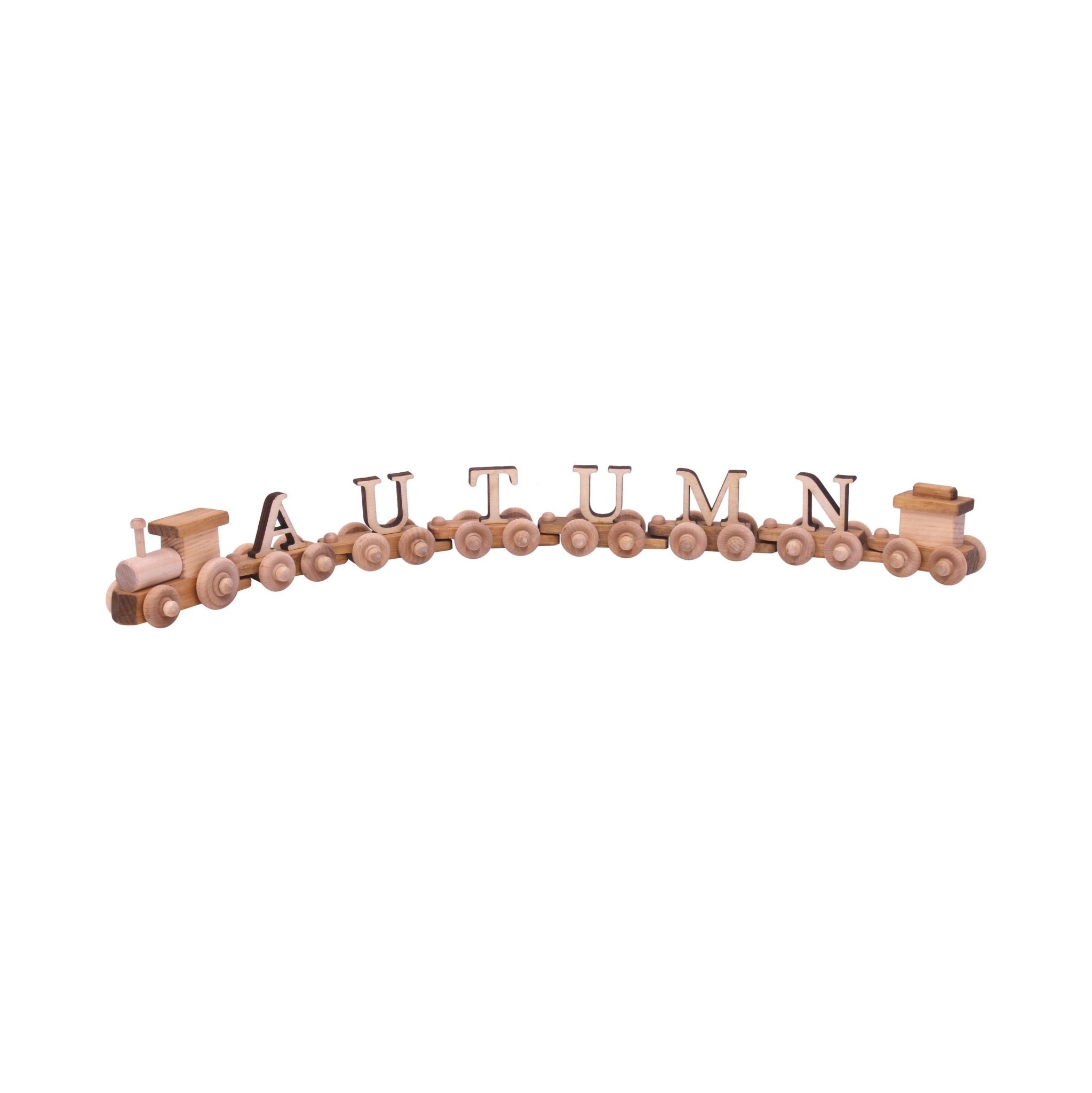 Amish-Made Wooden Name Train Toy - Aware House - Amish Toy Box -