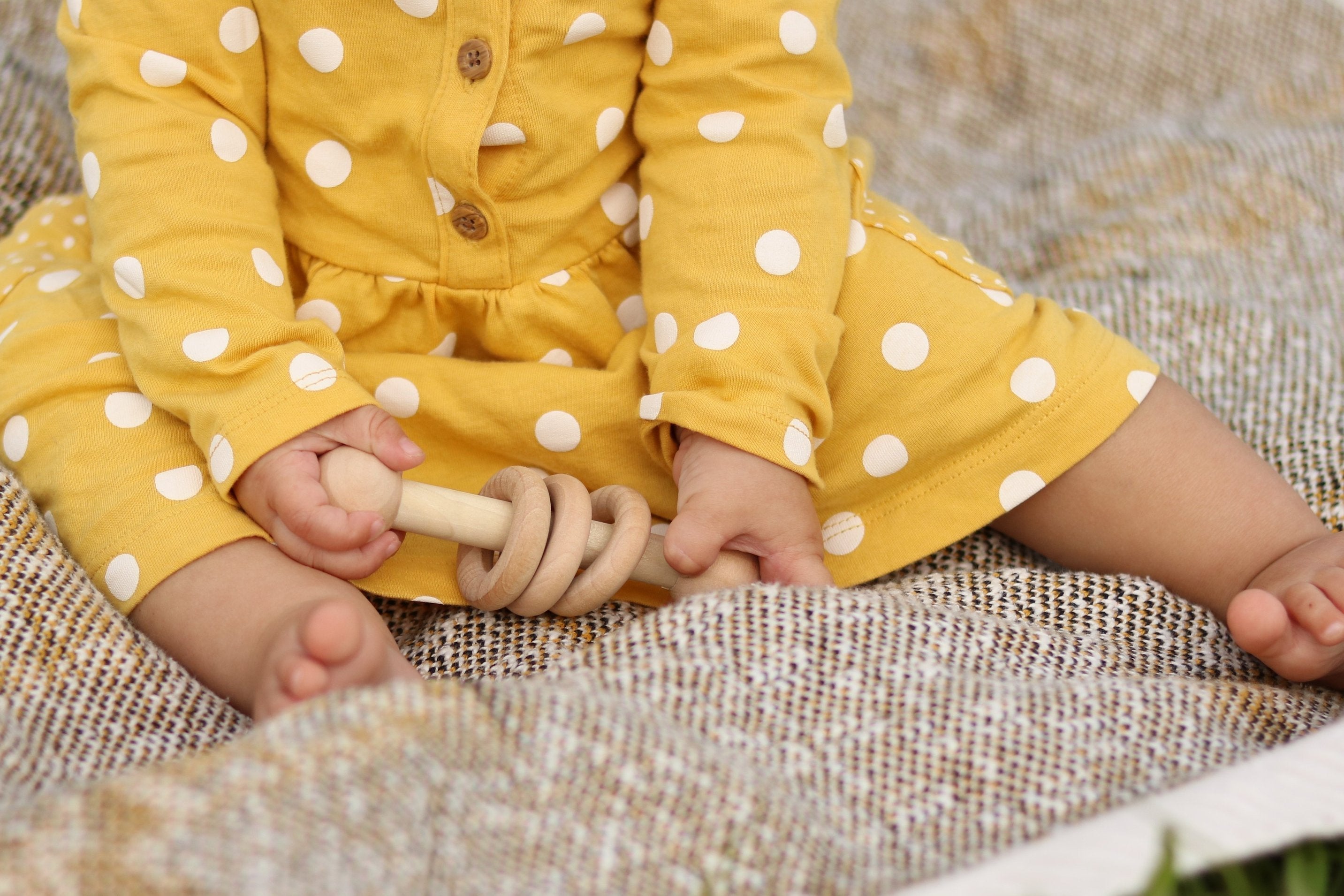 Amish Wooden 3-Ring Baby Rattle Toy – Unfinished Wood