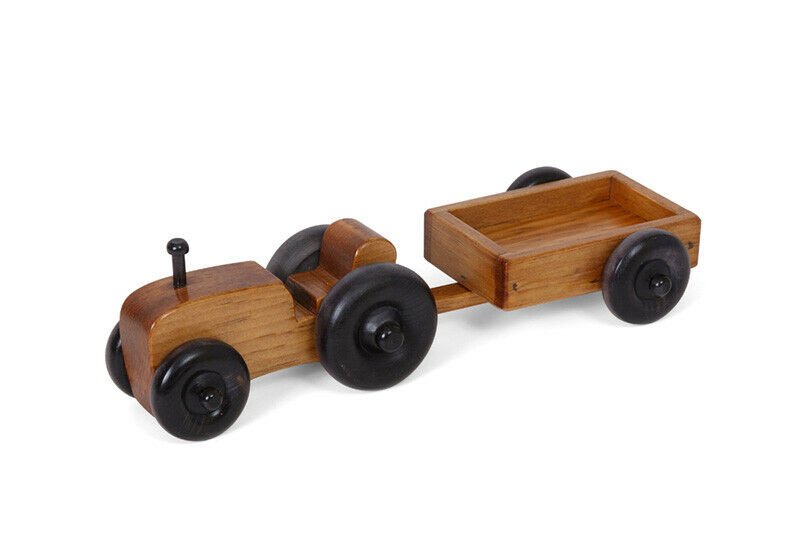 Amish-Made Wooden Toy Tractor and Wagon Set