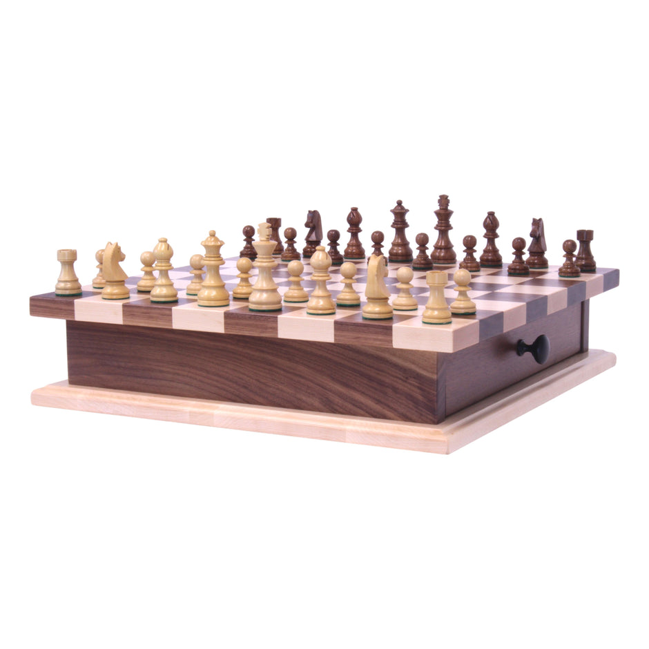 Deluxe Wooden Chess and Checkers Game Board Set | With Storage Drawer