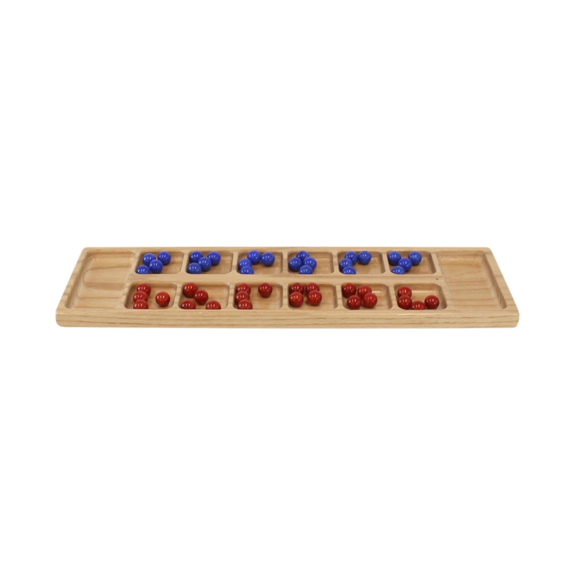 Solid Oak Wood Mancala Board Game Set with Marbles - Aware House - Amish Toy Box - 