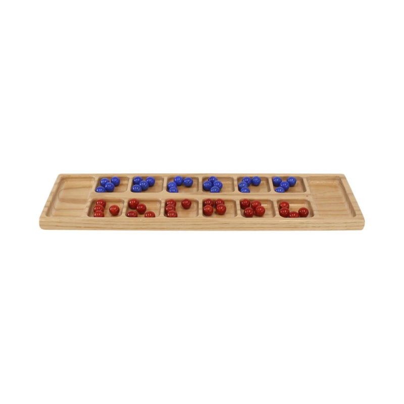 Solid Oak Wood Mancala Board Game Set with Marbles-zoom-