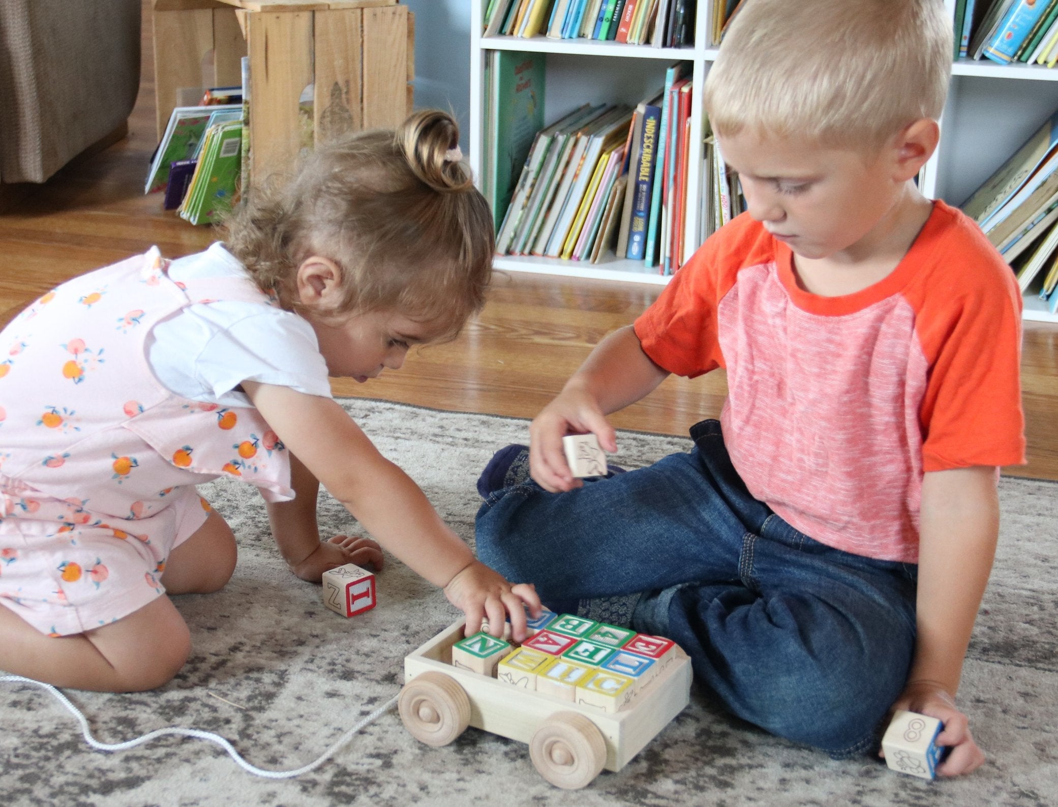 Amish Wooden ABC Block Pull Wagon Toy-zoom-7