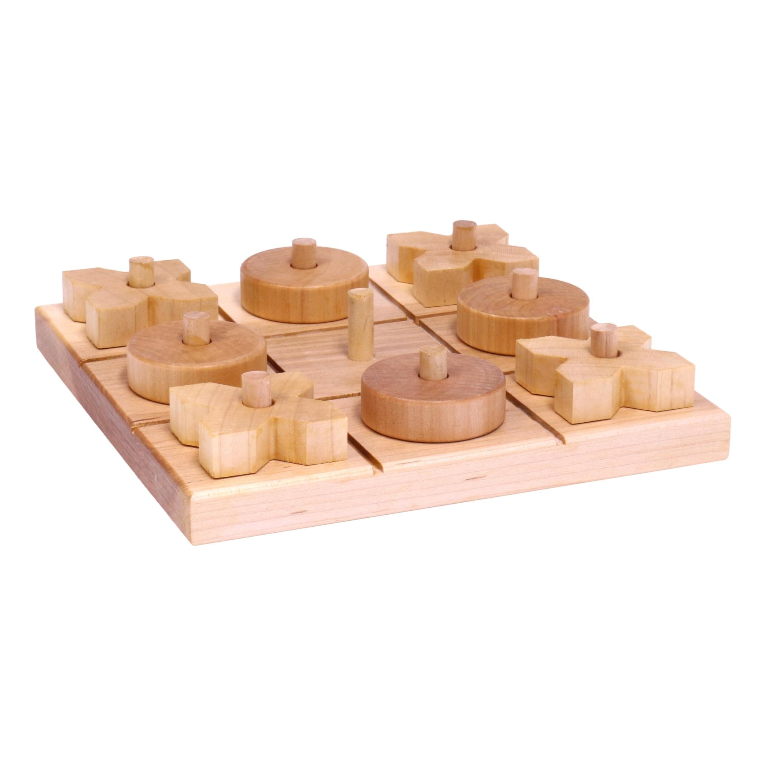 Wooden Tic Tac Toe Game with X and O Pieces