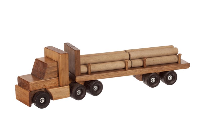 Amish-Made Wooden Log Truck Toy-10