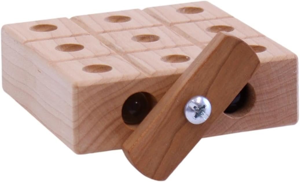 Wooden Marble Tic Tac Toe Game with Built - In Marble Storage - Aware House - Amish Toy Box - 