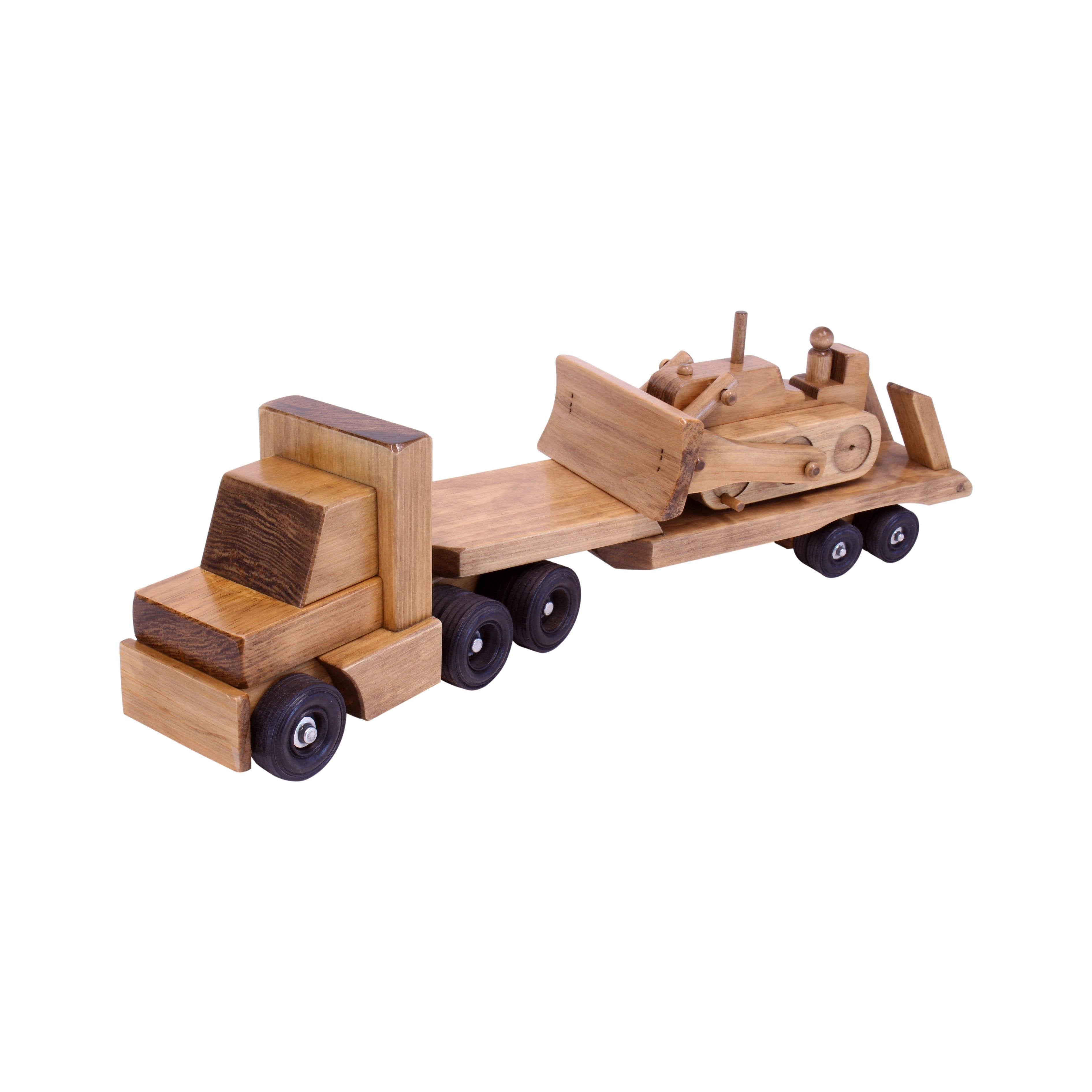 Amish-Made Wooden Semi Truck & Lowboy Trailer Set