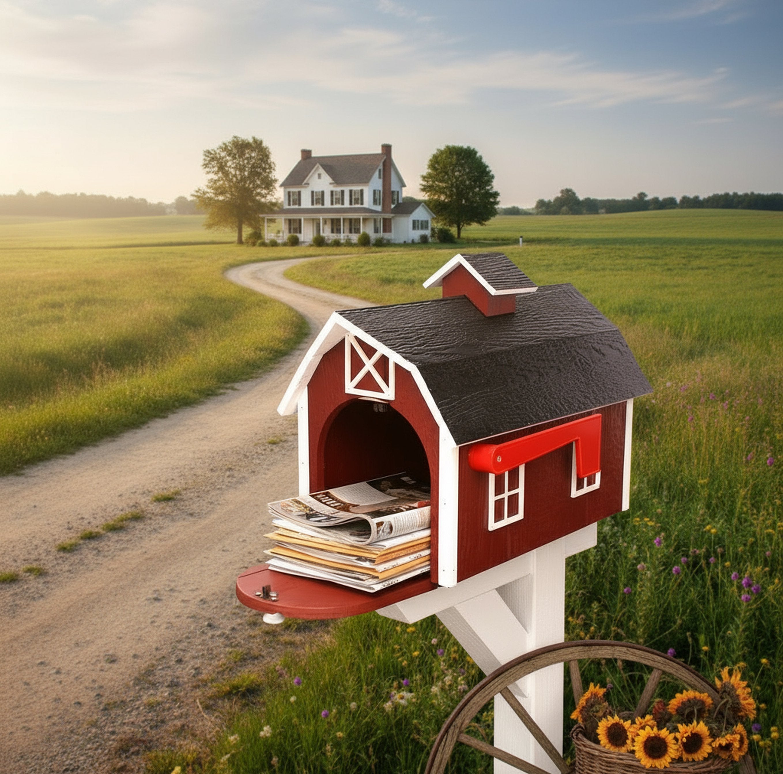 Amish-Made Wooden Mailbox | Dutch Barn Style Post-Mount-zoom-3