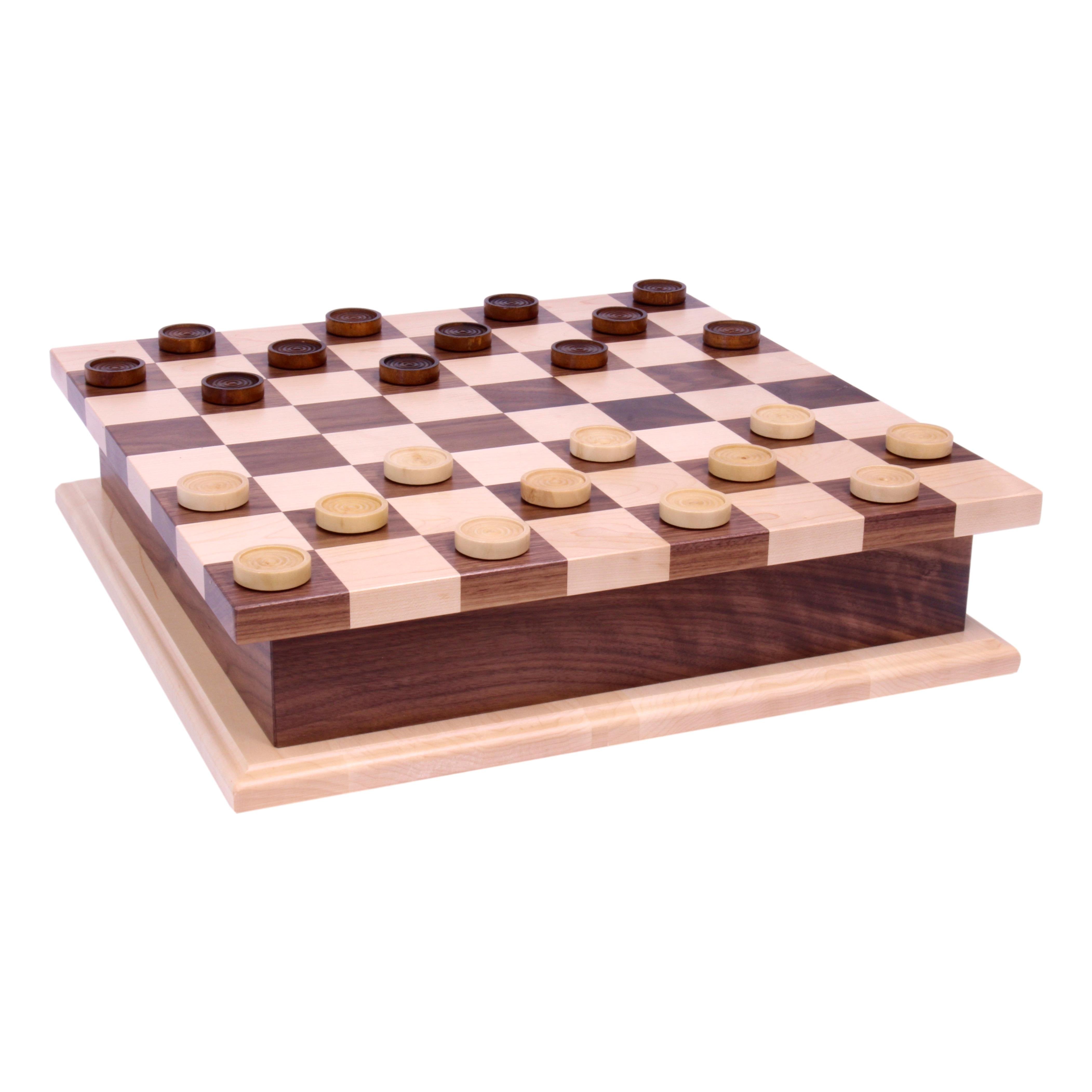 Deluxe Wooden Chess and Checkers Game Board Set | With Storage Drawer