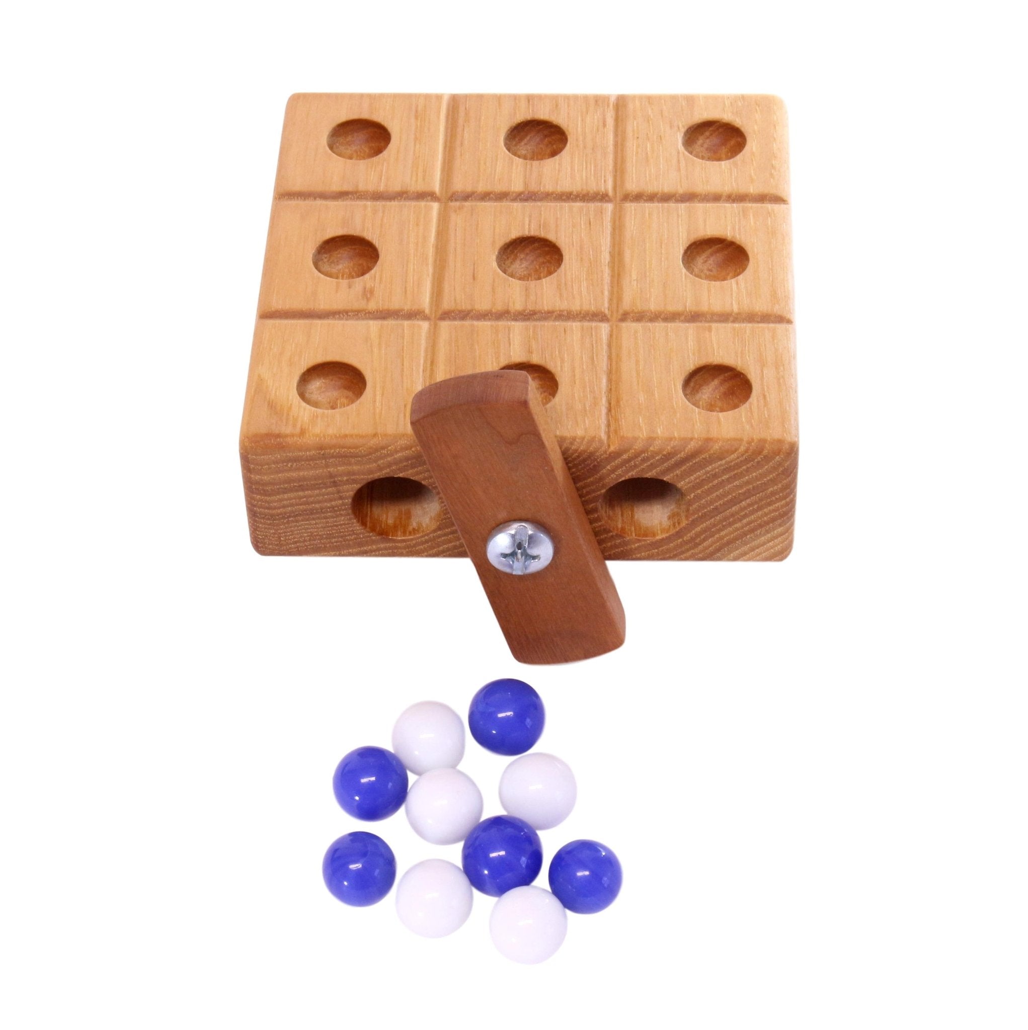 Wooden Marble Tic Tac Toe Game with Built-In Marble Storage - Aware House - Amish Toy Box -