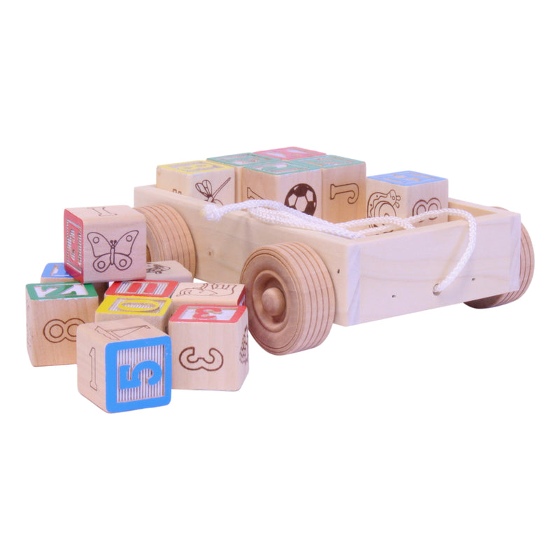 Amish Wooden ABC Block Pull Wagon Toy-zoom-