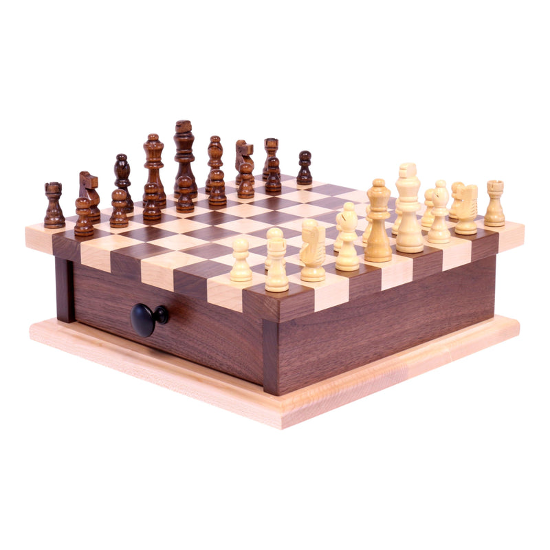 Deluxe Wooden Chess and Checkers Game Board Set | With Storage Drawer-zoom-