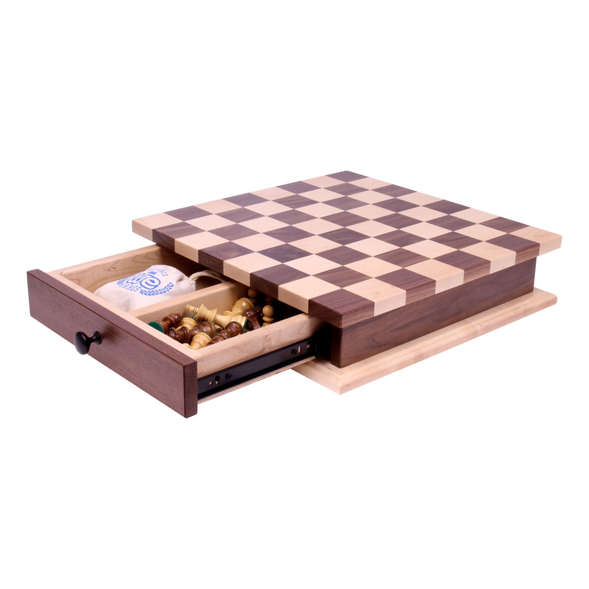 Deluxe Wooden Chess and Checkers Game Board Set | With Storage Drawer - Aware House - Amish Toy Box - 