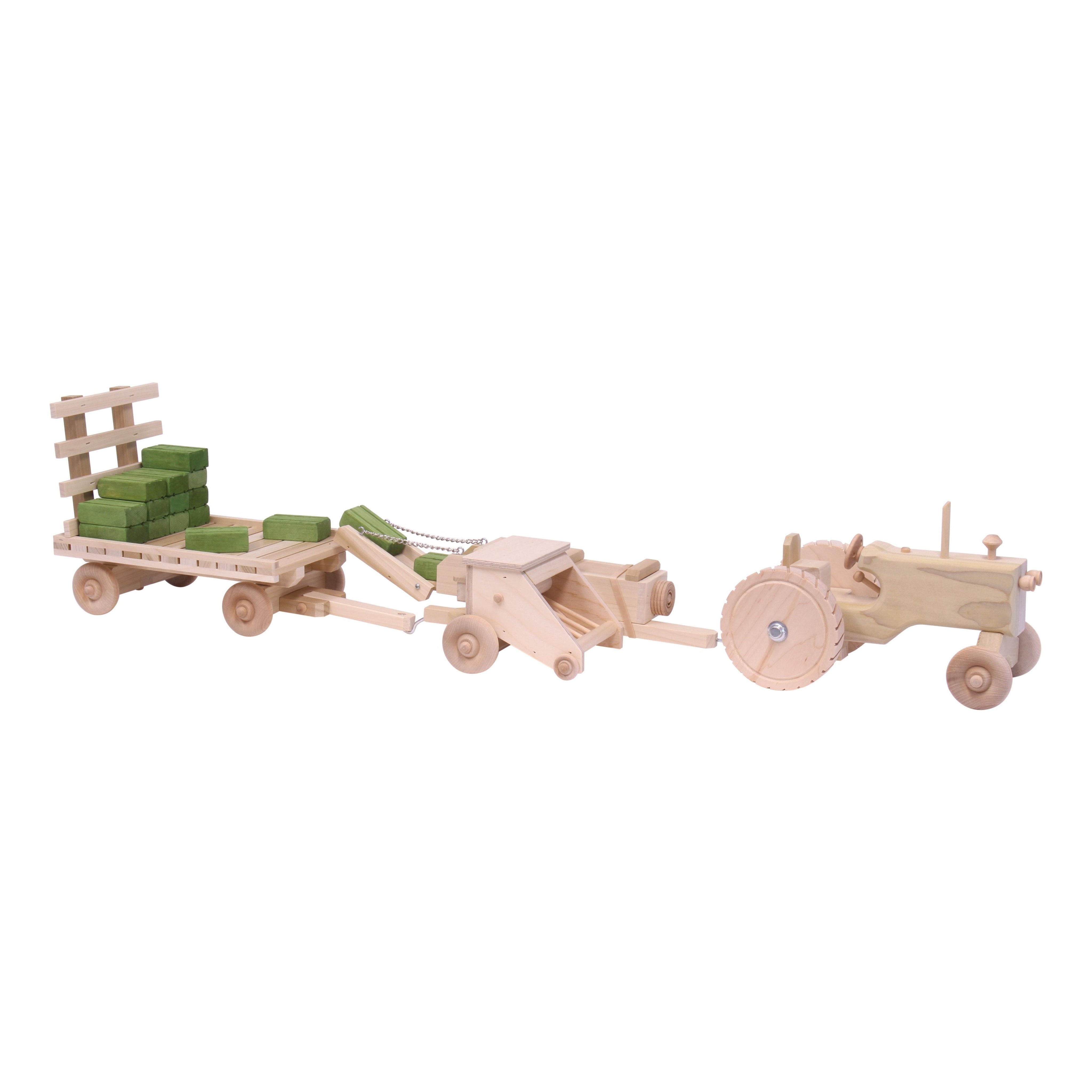Little Farmer Hay Baling Toy Set – Wooden Tractor, Wagon & Hay Bales-zoom-3