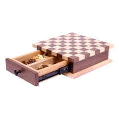 Deluxe Wooden Chess and Checkers Game Board Set | With Storage Drawer - Aware House - Amish Toy Box - 