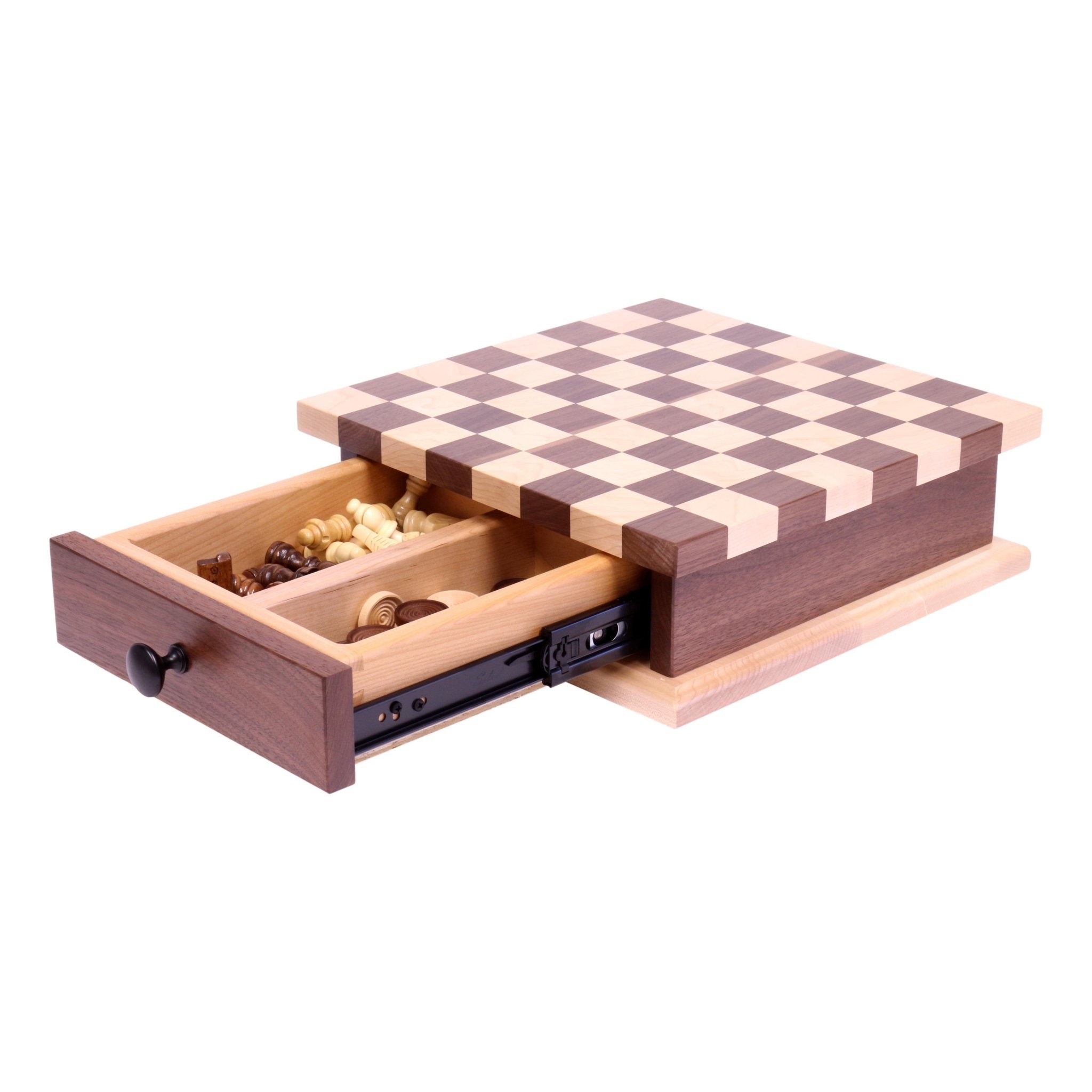 Deluxe Wooden Chess and Checkers Game Board Set | With Storage Drawer - Aware House - Amish Toy Box - 