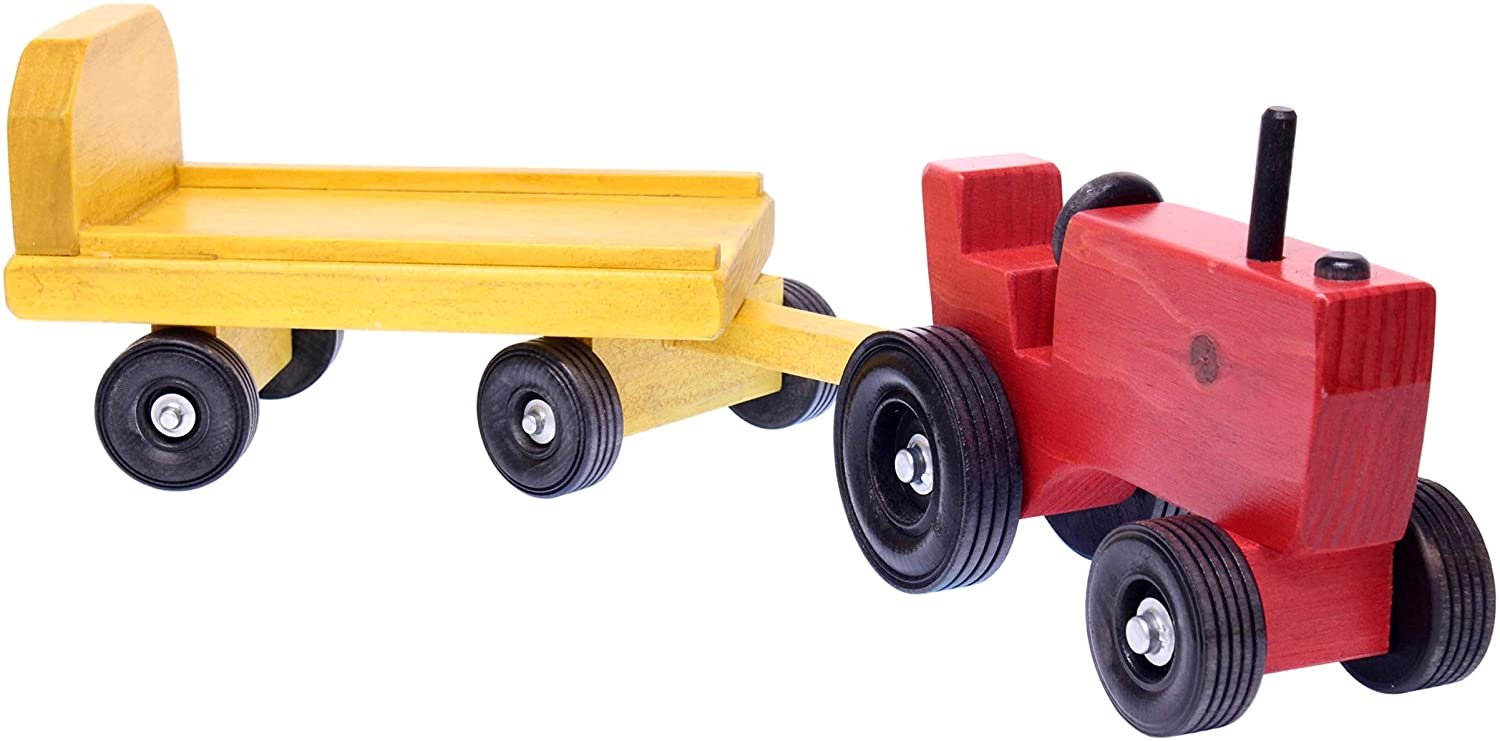 Amish Wooden Tractor and Wagon Set with Hay Bales-9