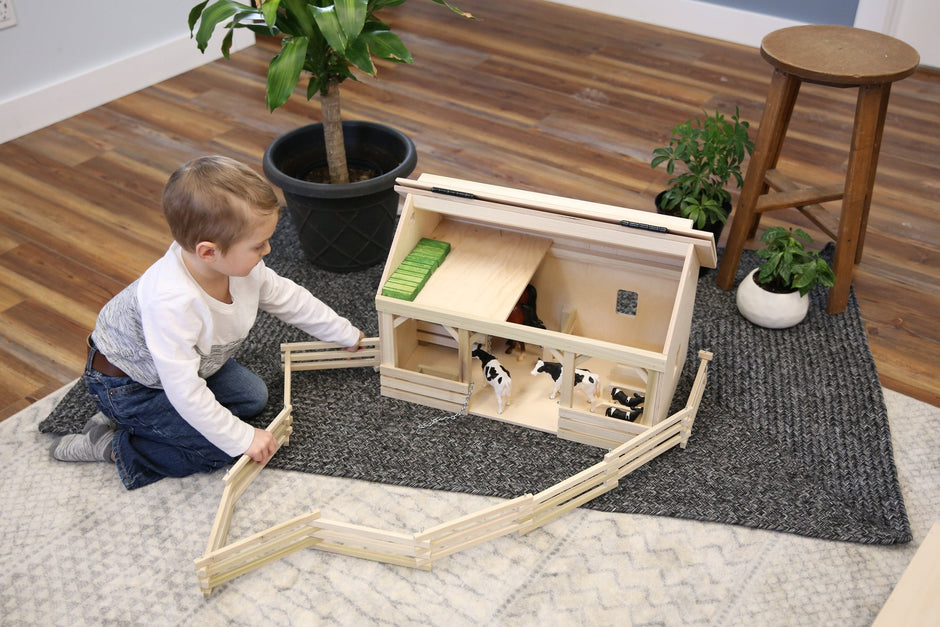 Large Wooden A-Frame Barn Toy with Hay Loft
