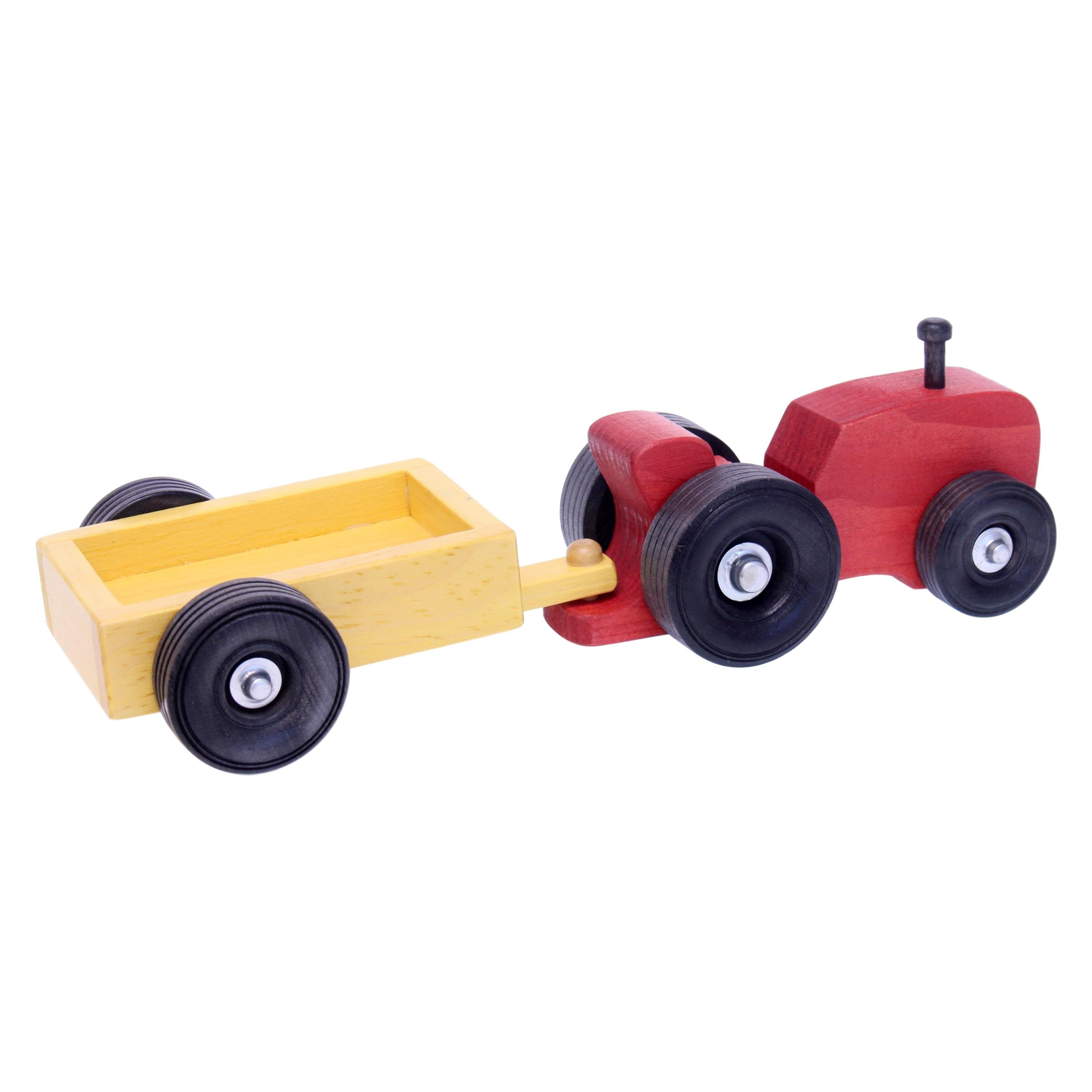 Amish-Made Wooden Toy Tractor and Wagon Set