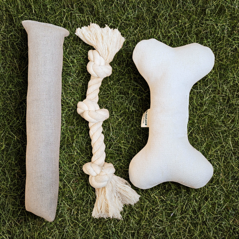 Natural Dog Toy Bundle | Hemp & Organic Cotton Toys for Cuddle, Fetch & Tug-zoom-