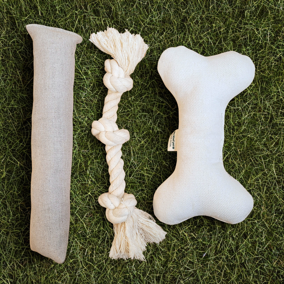 Natural Dog Toy Bundle | Hemp & Organic Cotton Toys for Cuddle, Fetch & Tug