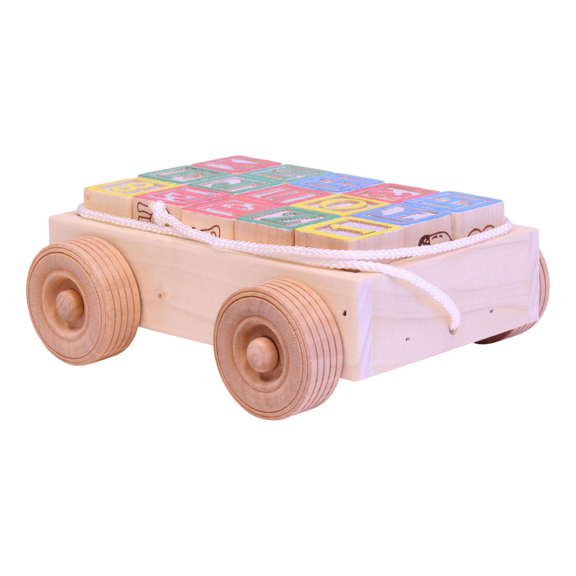 Amish Wooden ABC Block Pull Wagon Toy-4