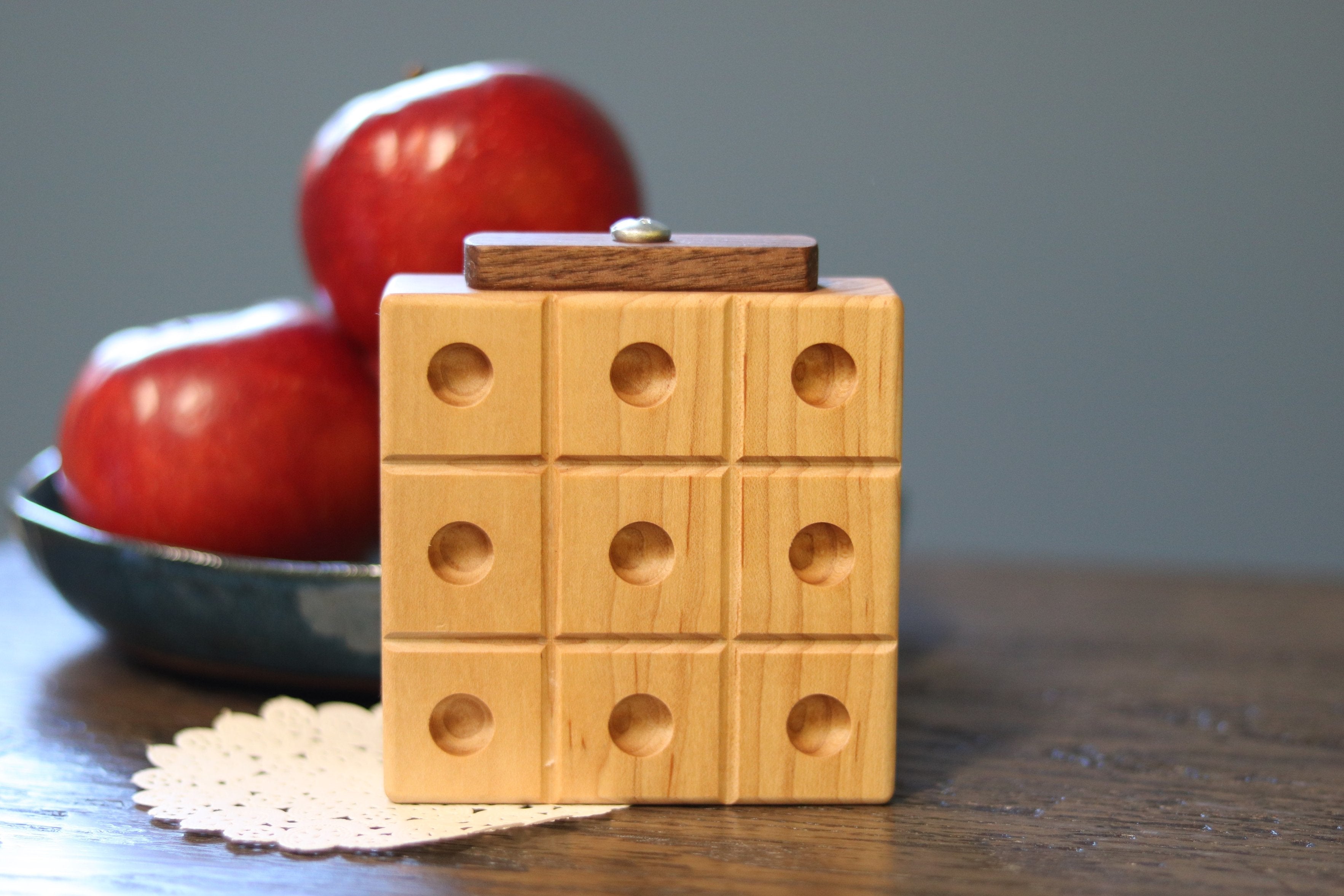 Wooden Marble Tic Tac Toe Game with Built-In Marble Storage