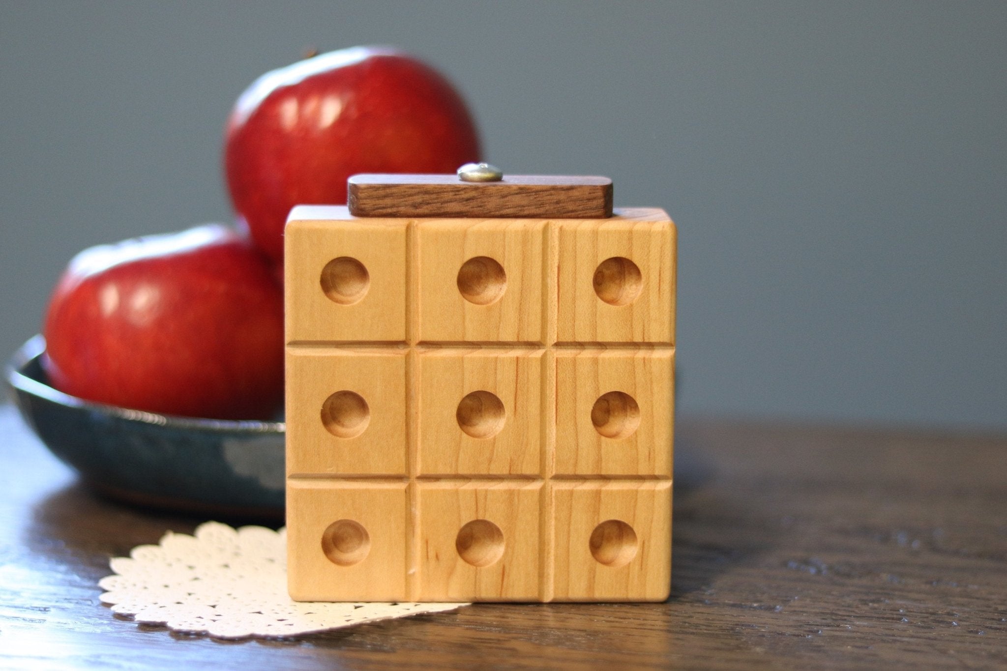 Wooden Marble Tic Tac Toe Game with Built - In Marble Storage - Aware House - Amish Toy Box - 
