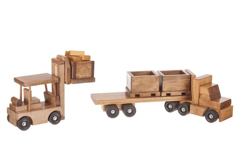 Amish-Made Wooden Truck & Trailer Toy Set